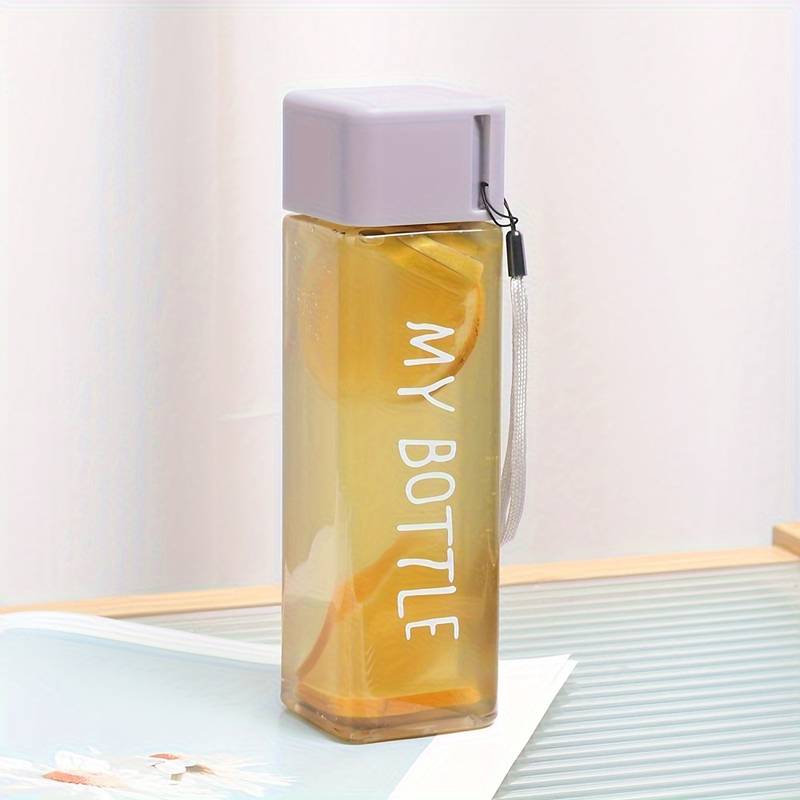 Simple Square Water Bottle, 500ml Plastic Water Cup, Transparent My Bottle With Hanging Rope, Large Mouth Water Cup With Lifting Rope And Lid Simple Square Water Bottle, 500ml Plastic Water Cup, Transparent My Bottle With Hanging Rope, Large Mouth Water Cup With Lifting Rope And Lid